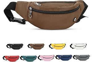 Viqueen Fashion Large Fanny Waist Pack Crossbody Belt Bag for Women and Men,Lightweight Bag with Zipper and Pockets for Running and Sports,Water Resistant,Hands Free Phone Carrying(Brown)