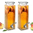 Kook Glass Drink Dispenser, with Leak-Proof Stainless Steel Spigot, Clear Rectangular Mason Jar, Beverage Storage for Fridge, for Water, Iced Tea, Sangria, Lemonade, 80 oz (2)