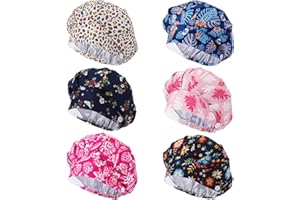 Panitay 6 Pcs Satin Lined Scrub Caps Women Nurse Surgical Hat with Buttons Ponytail Working Adjustable Pouch Tie Back