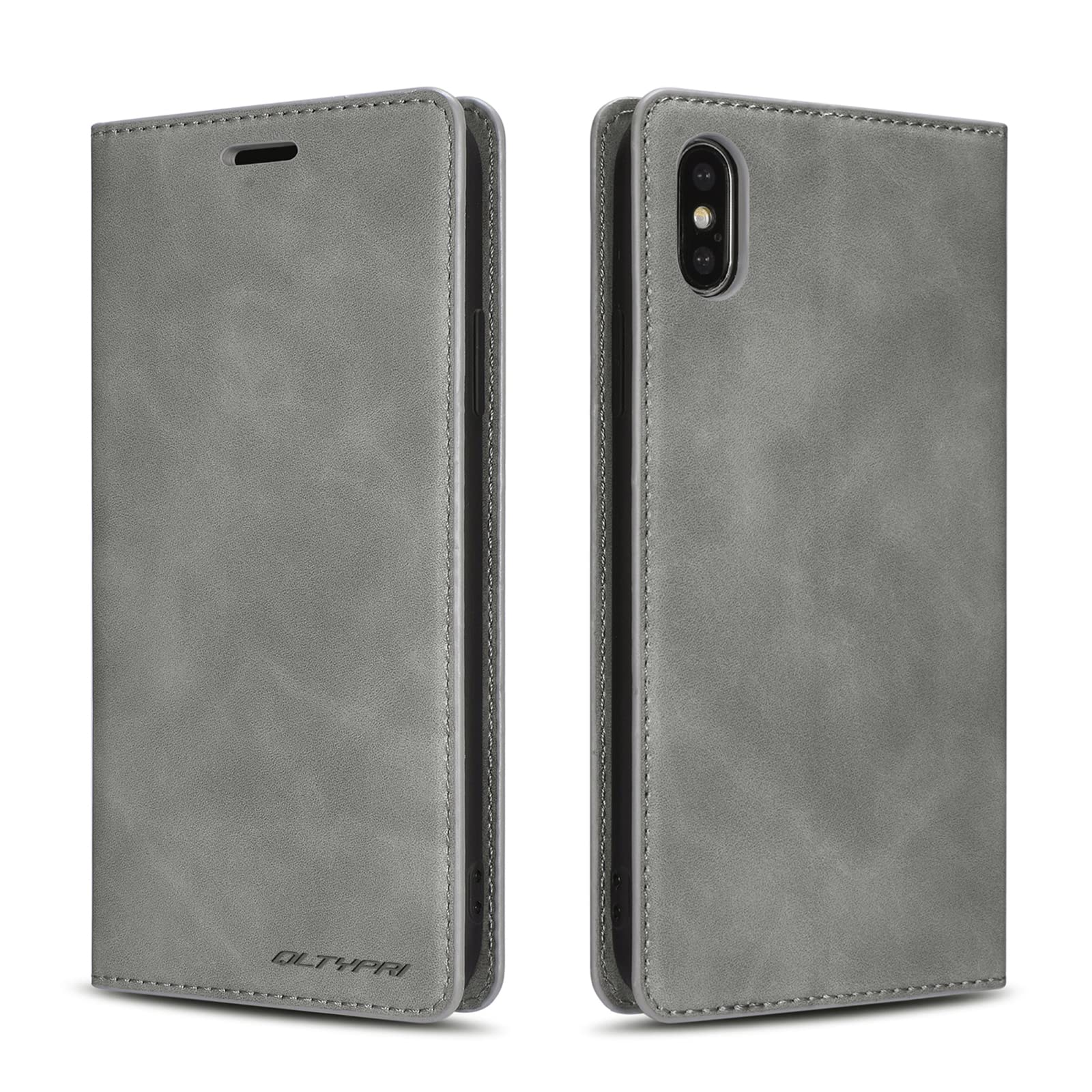QLTYPRI Case for iPhone XR, Premium PU Leather Cover TPU Bumper with Card Holder Kickstand Hidden Magnetic Adsorption Flip Wallet Case Cover for iPhone XR - Grey