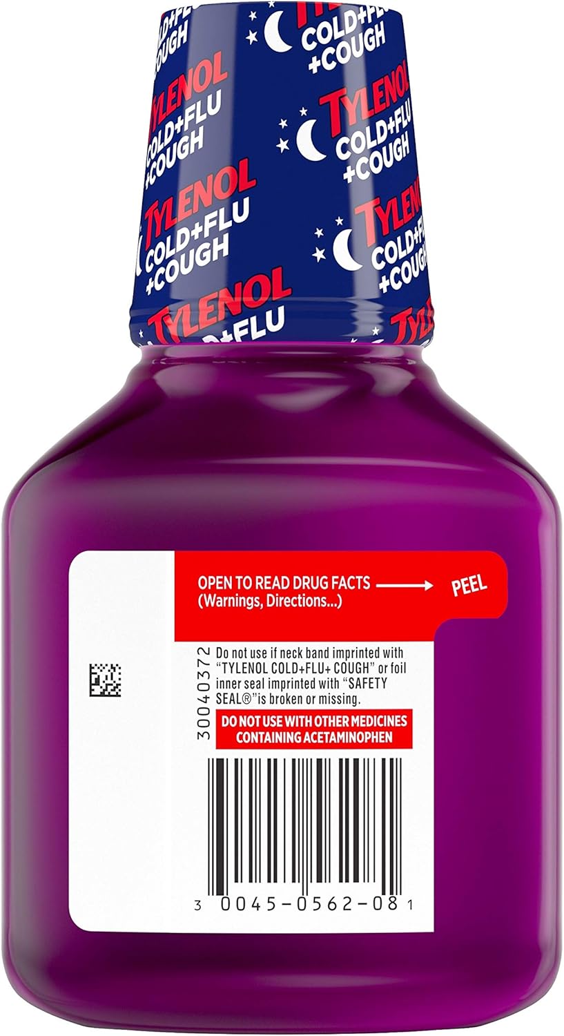 Tylenol Paracetamol Cold + Flu + Cough Night Liquid Medicine with Acetaminophen, Wild Berry, 8 fl. oz: Health & Personal Care