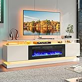 Breezestival 70" Fireplace TV Stand for TVs up to 80", White Entertainment Center with Storage & Black Fireplace