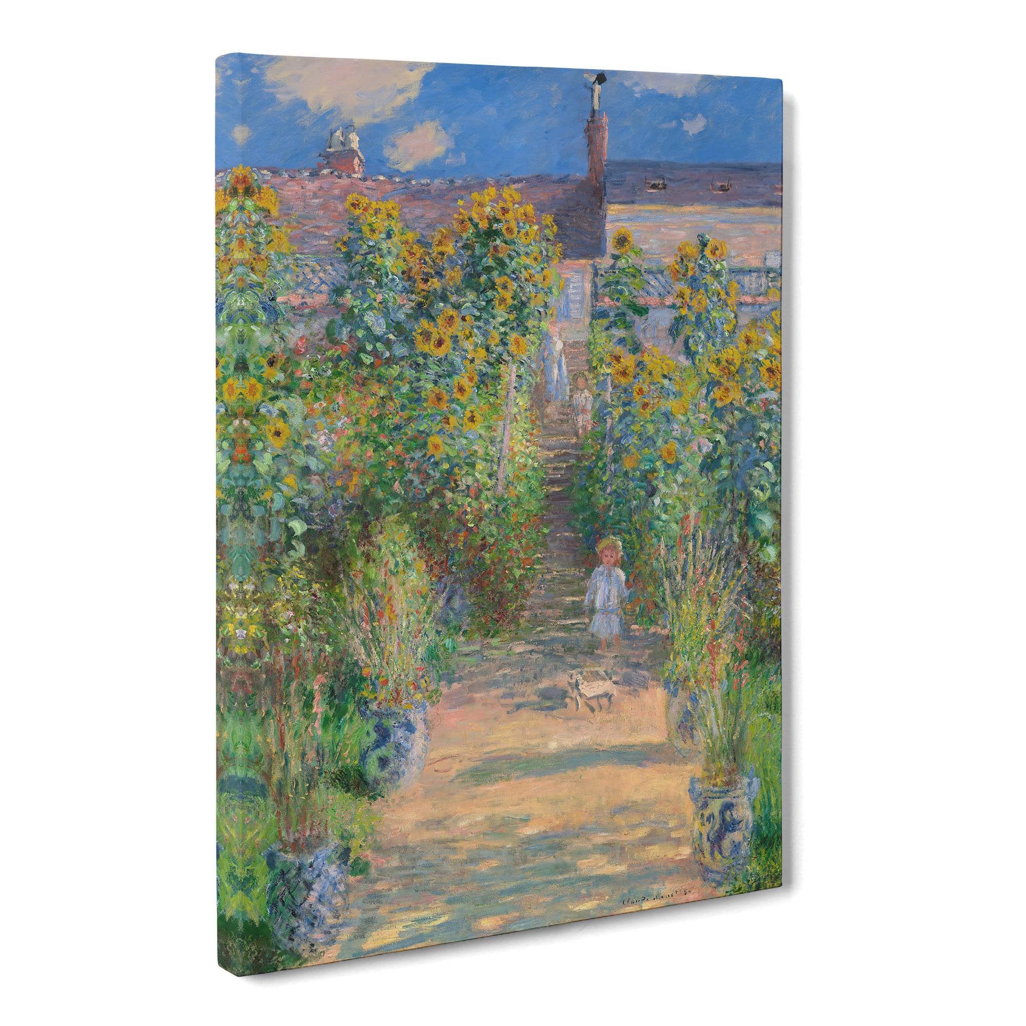 Garden At Vetheuil By Claude Monet Canvas Print | Gallery Wrapped 30mm Frame Wall Art | 20x14 inches | Ready to Hang | Impressionist Floral Picture | Living Room Bedroom Lounge Office