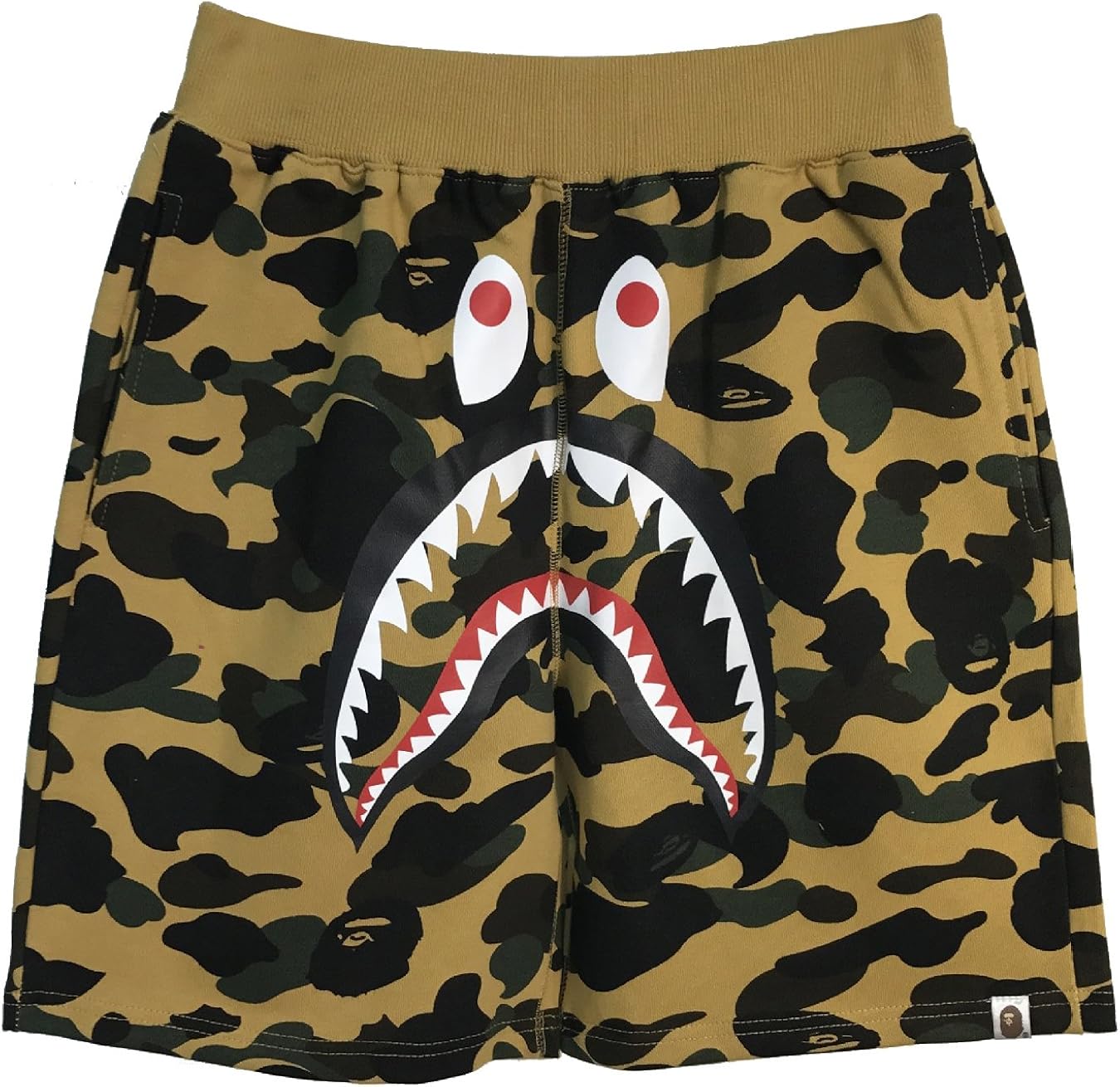 Athletic Pants Shark Pattern Camouflage Stitching Shorts Men Drawstring Black Sports Shorts