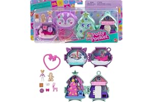 Polly Pocket Mini Toys, Holiday Stackable Compact Playset Bundle with Micro Doll, Accessories, Pet Animal, Travel Toy with Cl