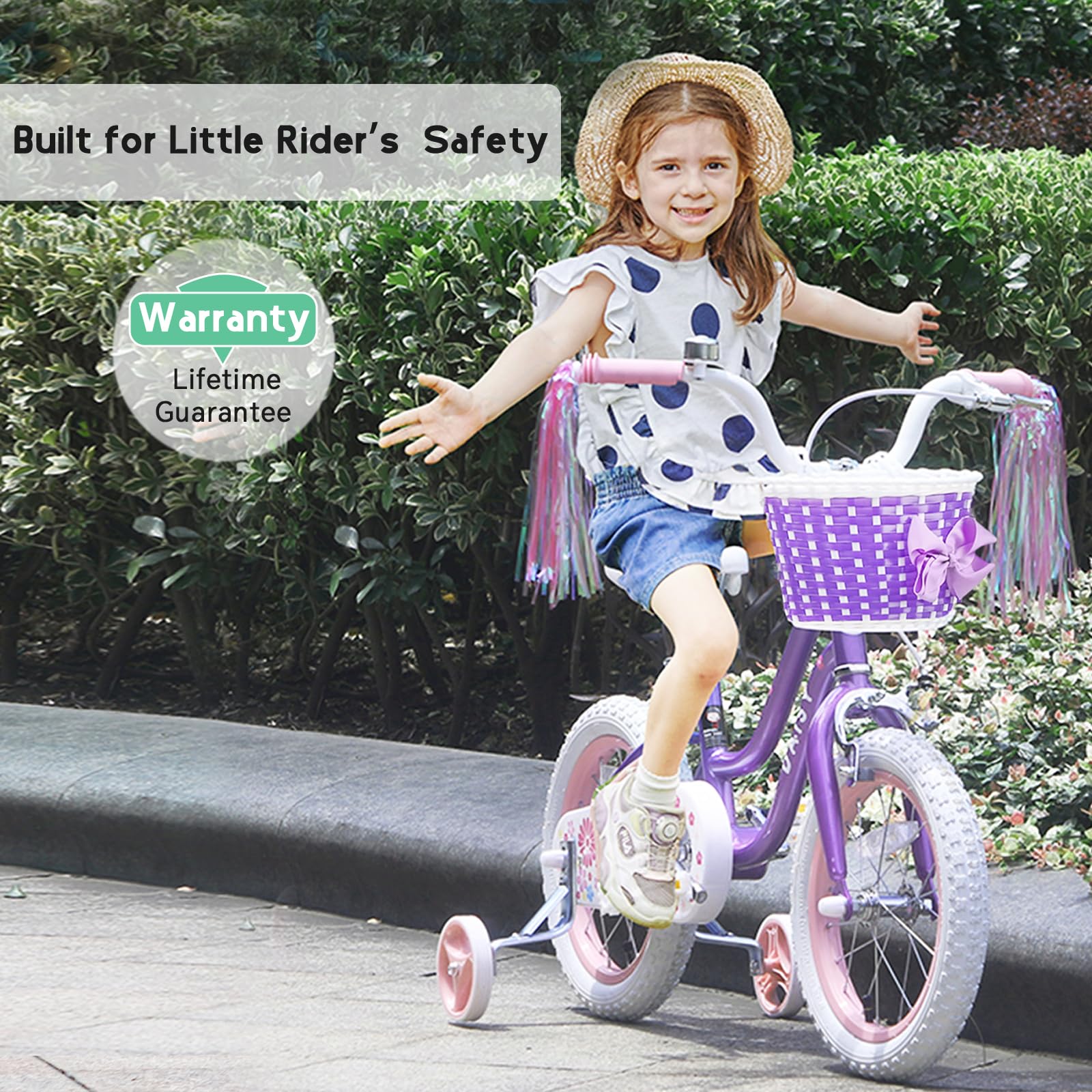 Daisy Girls Bike, 12 14 16 Inch Kids Bike for Ages 2-7 Years Old Children, Princess Style Kids Bicycle with Training Wheels & Basket & Streamers, Multiple Colors