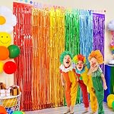 Aisszhao Rainbow Tinsel Curtain Backdrop 2pcs 3.2ft x 6.5ft Foil Decor view 4