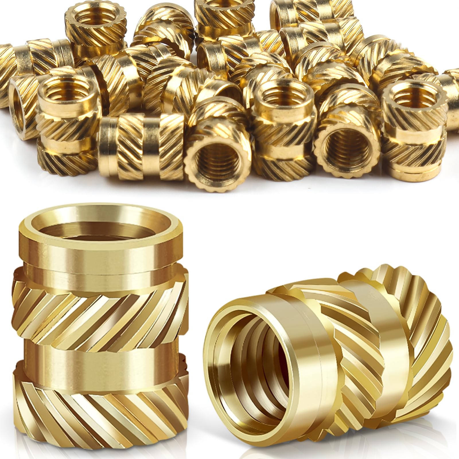Caianwin 20PCS Thread Insert M6 Brass Heat Set Insert for for Plastic and 3D Printing Components - Brass Metric Knurled Nuts