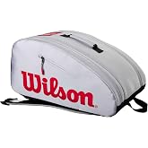 WILSON Super Tour Pickleball Bag - Holds up to 3 Paddles, Grey/Red/Black
