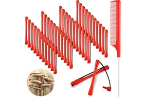 WILLBOND 48 Pieces Hair Perm Rods Short Cold Wave Rods Plastic Perming Irons Hair Curling Rollers Curlers with Steel Pintail Comb Rat Tail Comb for Hairdressing Styling Supplies(0.2 Inch,Red)