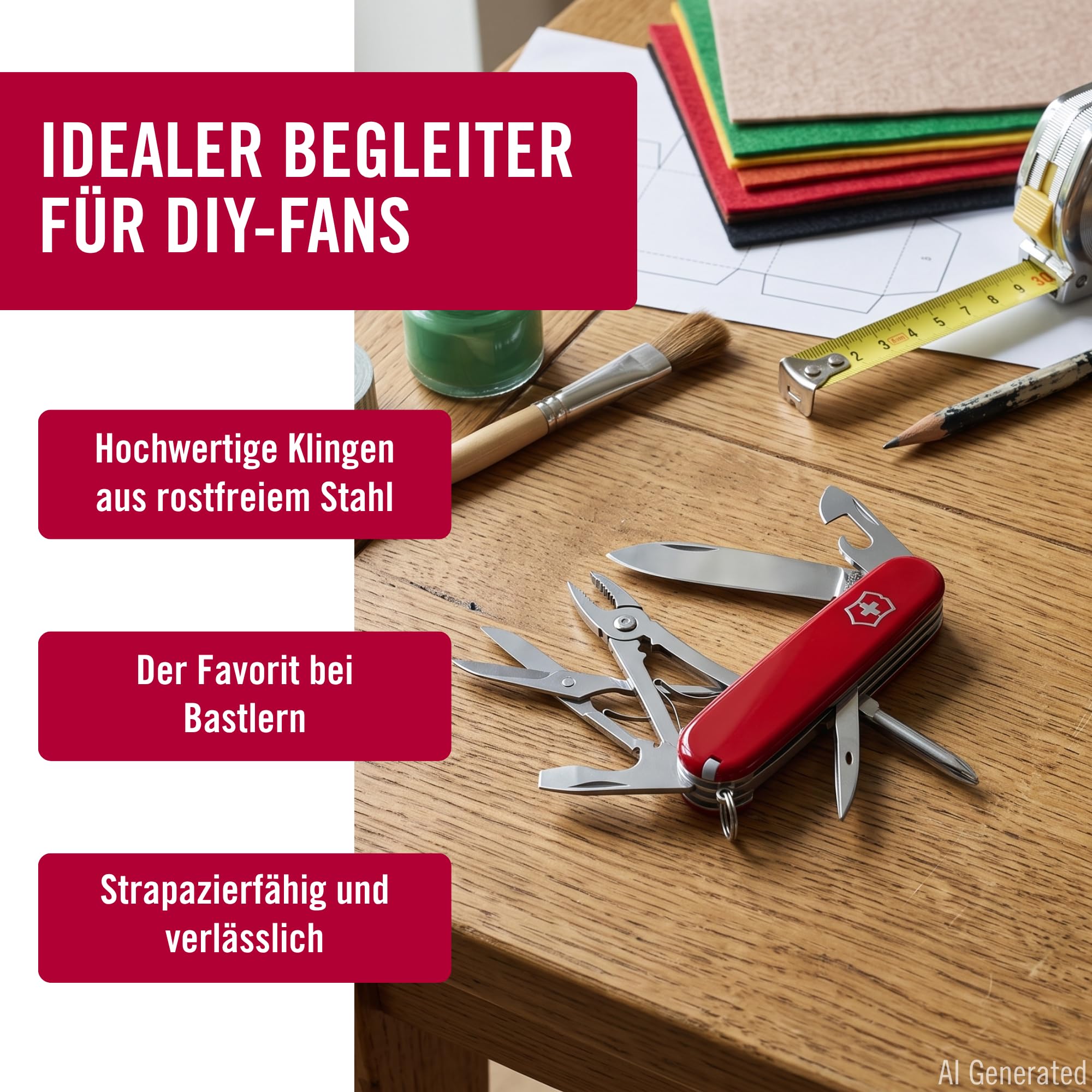 Victorinox Schweizer Taschenmesser, Camper, Swiss Army Knife, Multitool, 13 Funktionen, Klinge, Korkenzieher, Dosenöffner, Rot, Faltschachtel 5