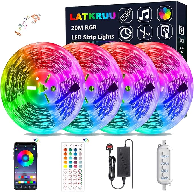 LED Strip Lights with Remote, LATKRUU Bluetooth APP Control Led Lights