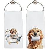 LADOCK Funny Golden Retriever Bathroom Hand Towels, Gifts for Golden Retriever Lovers, Funny Bathtub Dog Hand Towels for Bathroom Toilet Washroom Restroom Decor, 16x24 Inch Set of 2