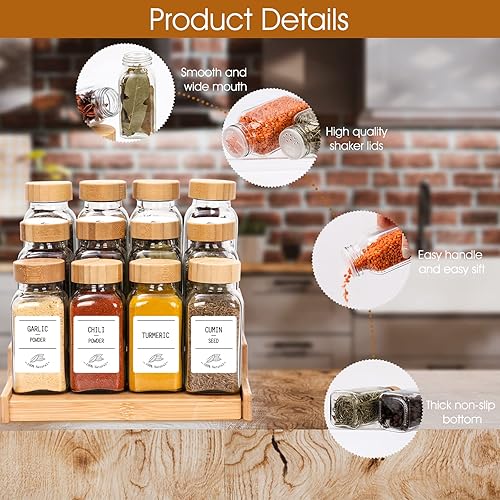 24 Pcs Glass Spice Jars with Airtight Bamboo Lids, 6oz 180ml Empty
