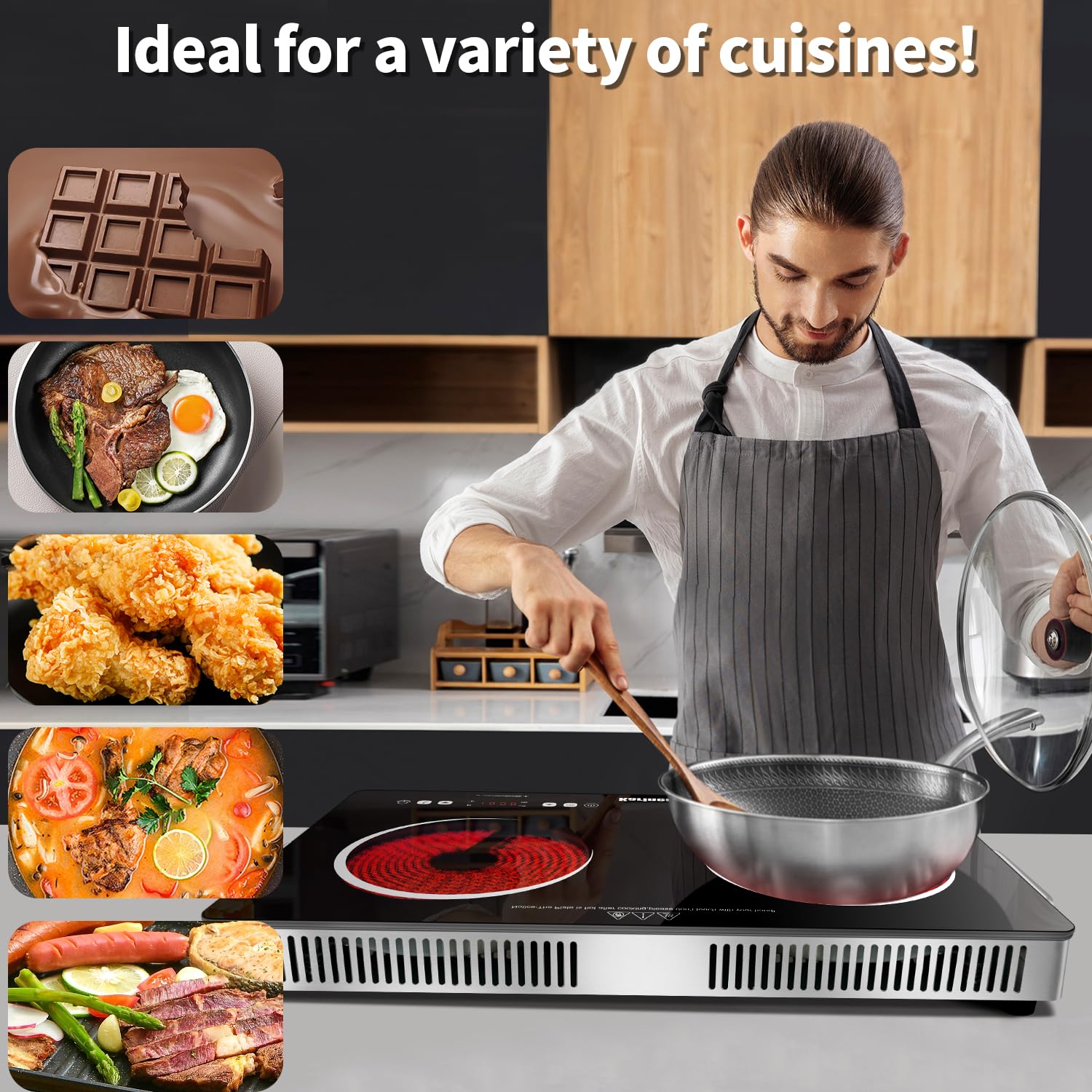 Karinear 2 Burner Electric Cooktop 110V, Portable Electric Stove with Handle, Knob Control Electri Hot Plate, Ceramic Countertop Burner, Timer, Safety Lock, 9 Power Level, 2000W, 24 inch(White)