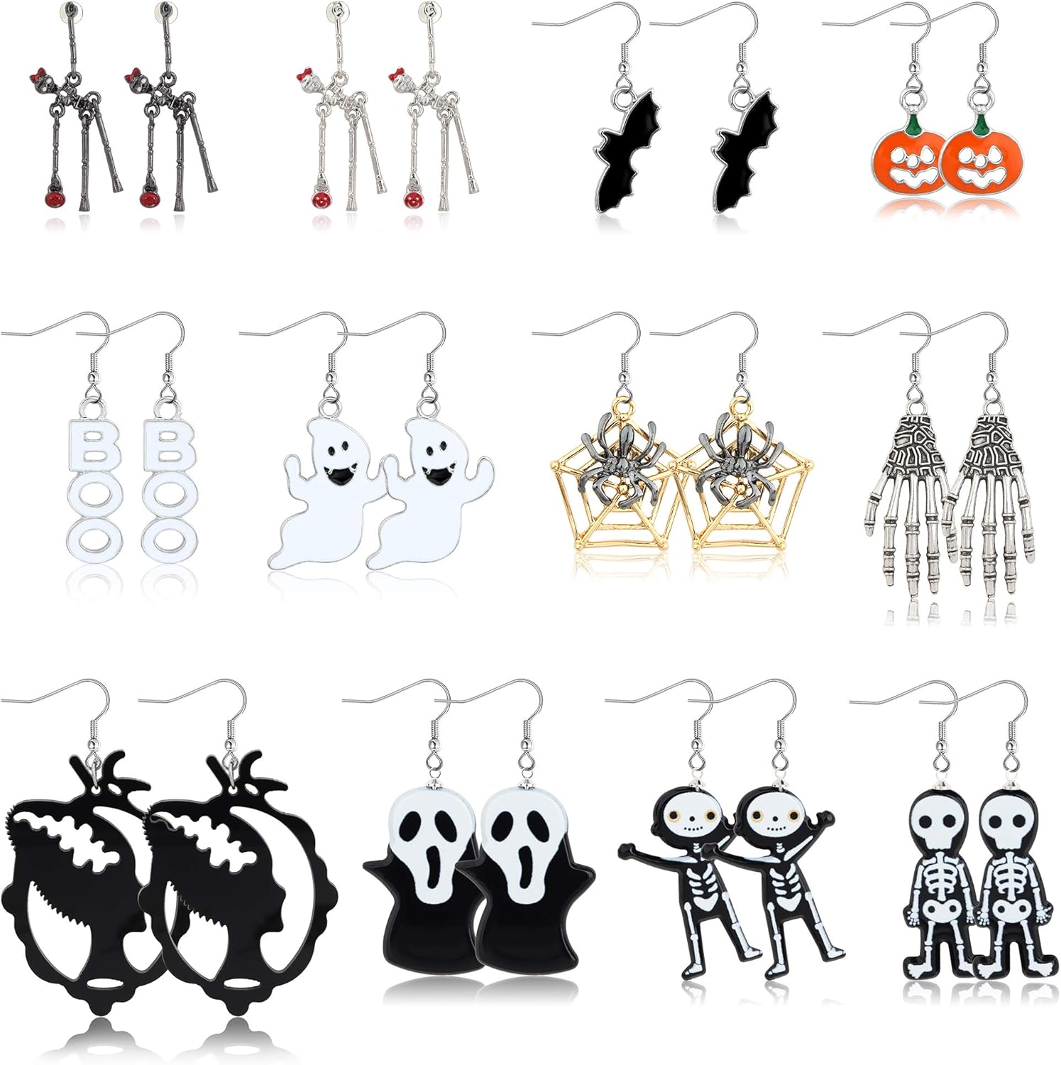 Besteel 12 Pairs Halloween Earrings Drop Dangle Earrings Dancing Skeletons Skull