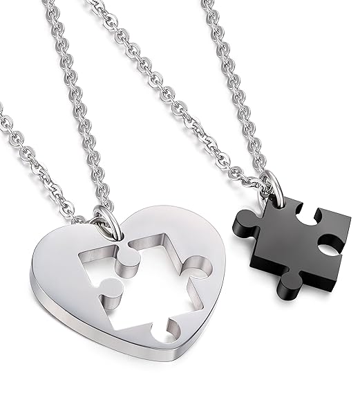 Jstyle Schmuck verliebte Paare Anhänger Halskette Puzzleanhänger Herz Form Freundschaft Anhänger Kette für Liebe Herren Damen