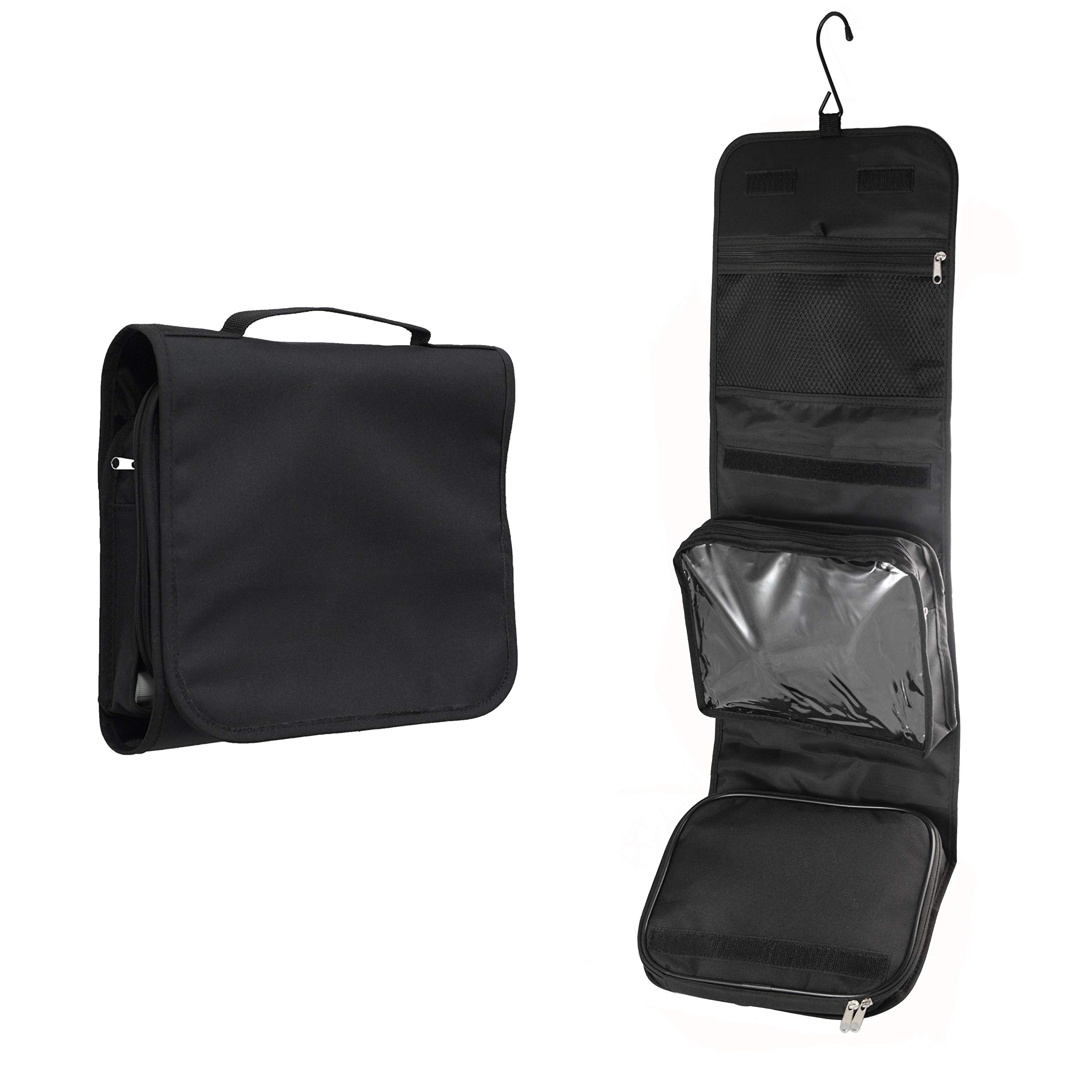 Hanging Toiletry Bag WEST by Nomalite | Black Folding Travel wash Bag for Men & Women/Ladies with Strong Hook & Large Detachable Clear Compartment for Makeup, Liquids in Flights. for Home & Travel.