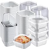 Gandeer 200 Pack 5 oz Mini Cake Pans with Lids, Aluminum Foil Mini Baking Tins, Square Disposable Cupcake Baking Cups Dessert Containers for Christmas Wedding Birthday Winter Party(Silver,Classic)
