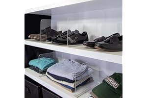 Bee Neat Closet Organization with Acrylic Clear Shelf Dividers - Closet Shelf Organizer for Clothes, Towels, Sweaters, Purses, and Books - Shelf Separators - 4 Pack (8" Tall 11 ⅝" Deep)