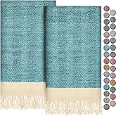 EPHESUS TOWELS Turkish Hand Towels - Set of 2 | 18" x 30" Decorative Boho Guest Bath Towel for Bathroom, Kitchen, Face, Hair, Tea, Dishcloth (Herringbone, Turquoise)