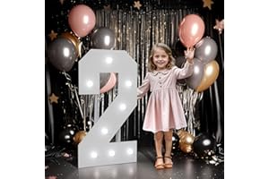 IMPRSV Marquee Numbers Large 2nd-Birthday Decorations: 3ft Light up Number Balloon for Party Big 2 Year Old Girl Boy Second Birthday Decoration Anniversary Foam Board Wall Number 2