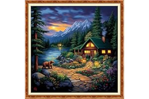 DMCXART Counted Cross Stitch Kits for Adults Needlepoint Kits Unprinted Cross Stitching Embroidery Kit 11CT Cross Stitch Supplies-Dream Home by The Lake 18x18 inch