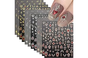 SPLOCUDU 12 Sheets Star Nail Stickers for Nail Art 3D Self-Adhesive Nail Art Stickers Gold Silver Sun Moon Heart Nails Design Decoration Accessories for Women