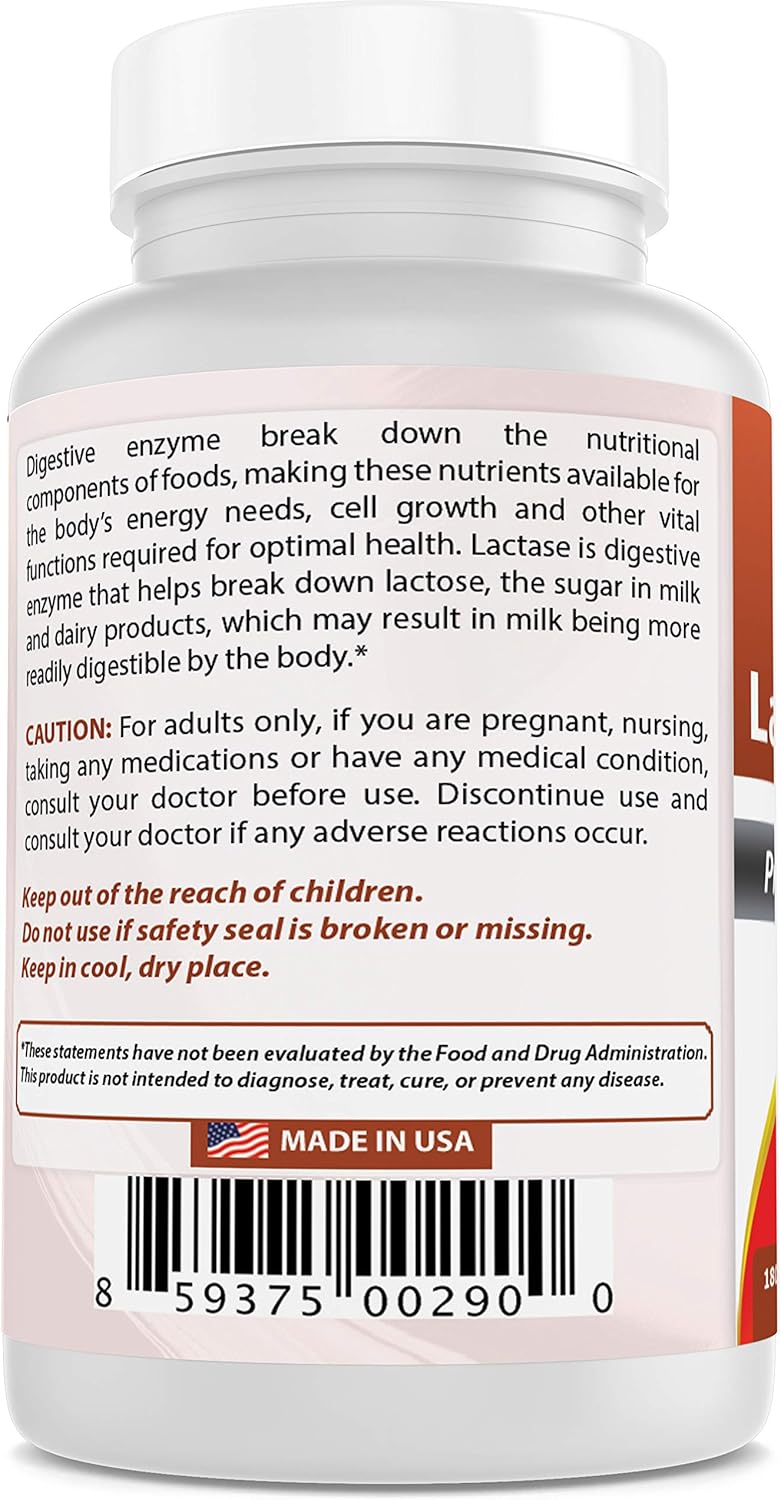 Best Naturals Fast Acting Lactase Enzyme Tablet, 3000 Fcc Alu, 180 Count (859375002900): Health & Personal Care