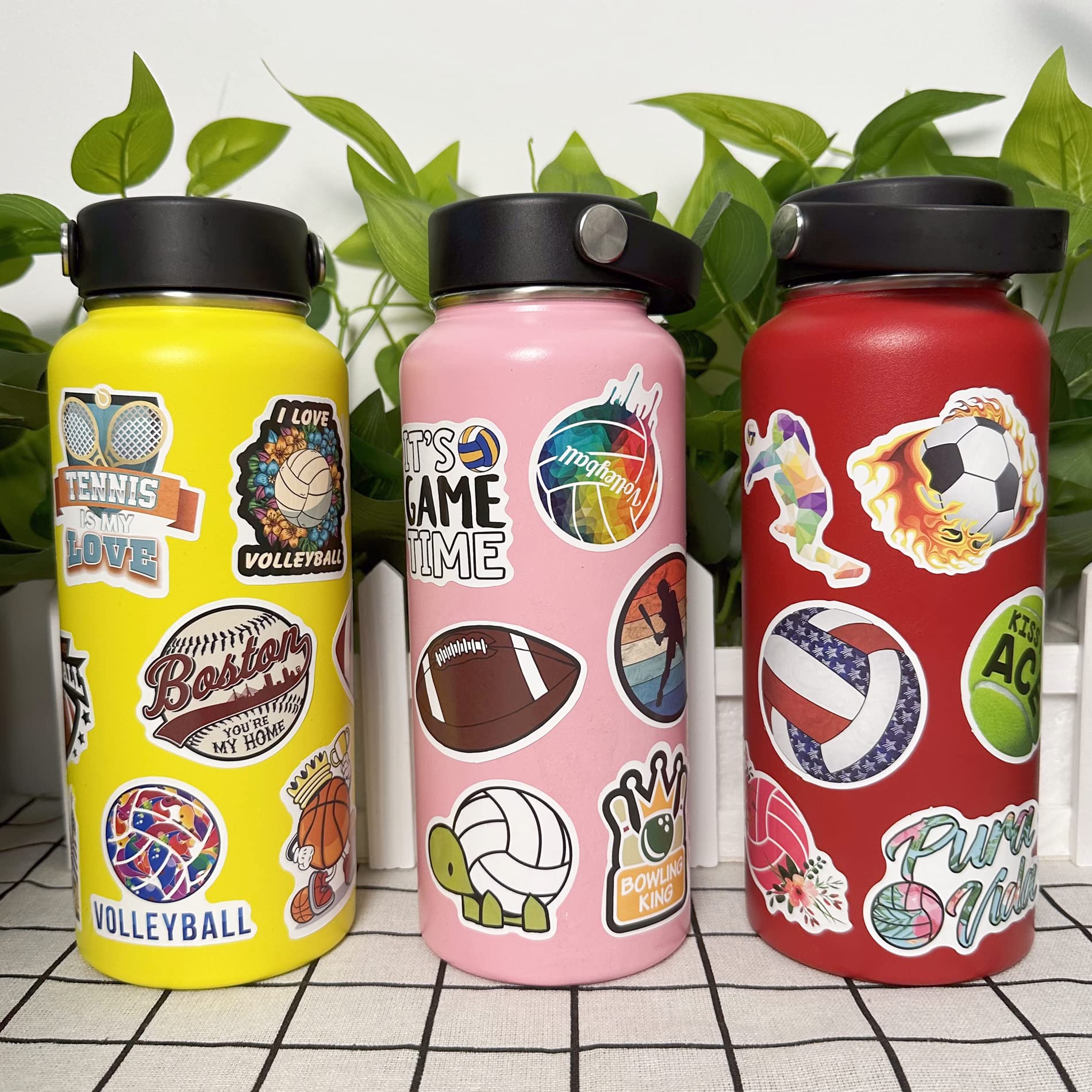 AOWDIAO Sports Stickers 200 Pcs Ball Sports Themed Vinyl Water Bottle Stickers for Kids Teens