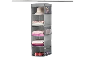 ZOBER Hanging Closet Organizer, 5-Shelf - Hanging Storage Organizer Shelves for Clothes, Towels, Toys - College Dorm Room, Nursery, & Home Closet