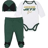 Gerber NFL baby girls 3 Pack Bodysuit Registry Gift Set Footed Pant and Cap