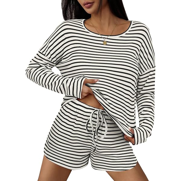Hilinker Women's Short Sleeve Pajama Set - Crew Neck, Letter Print Sleepwear With Shorts - View #7