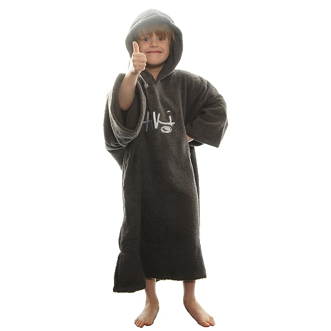 Tiki Handtuch-Poncho mit Kapuze für Kinder, aus Frottee, Bademantel für den Strand, grau