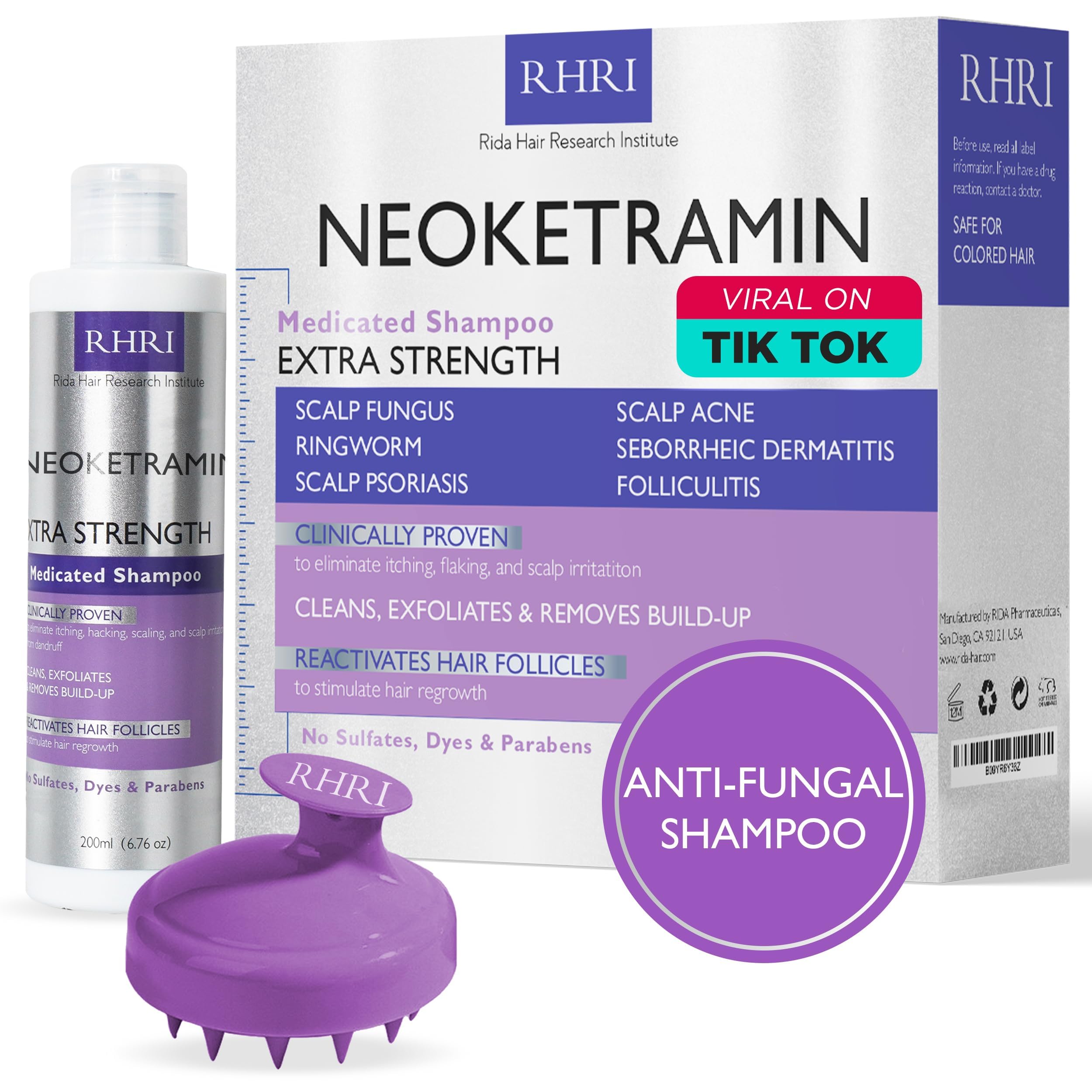 Photo 1 of Anti Fungal Shampoo for Men & Women | Anti Dandruff, Medicated, Folliculitis Shampoo for Dry Scalp, Psoriasis, Ringworm | for Itchy, Flaky & Irritated Scalp | No Paraben & Sulphate | w/Scrubber Brush