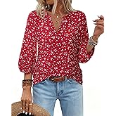 VALOLIA Women's 3/4 Sleeve Blouses Button Down Shirt Business V Neck Casual Clothing Blouses Dressy Casual Chiffon Tops