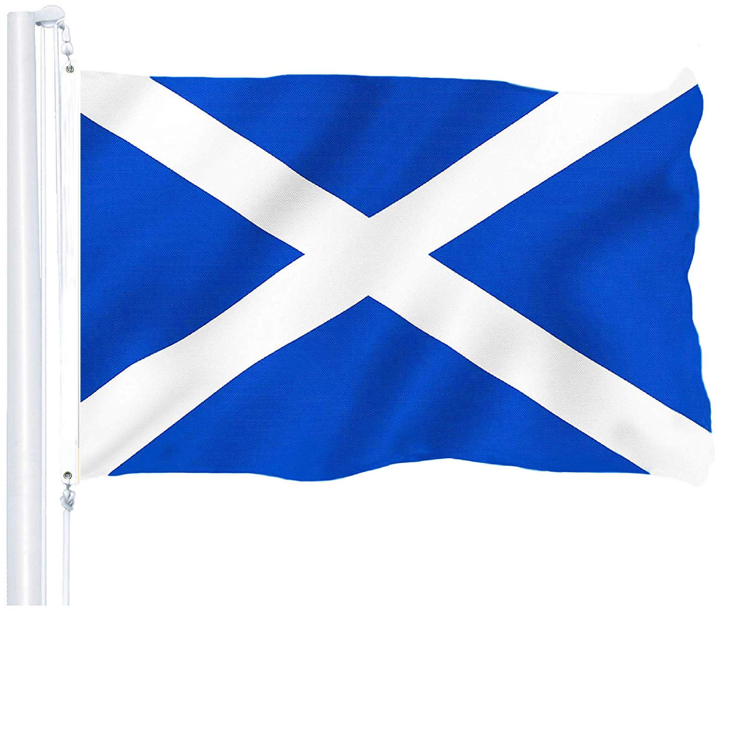 G128 Scotland (Scottish) Flag | 3x5 feet | Printed 150D – Indoor/Outdoor, Vibrant Colors, Brass Grommets, Quality Polyester, US USA Flag, Much Thicker More Durable Than 100D 75D Polyester