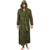 Men's Plush Fleece Hooded Robe with Pockets, Long Bathrobe