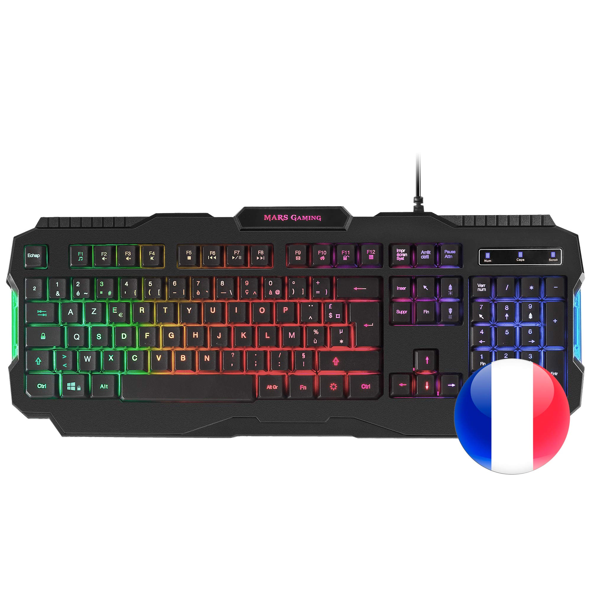 Mars Gaming MRK0FR, French Language, Gaming Keyboard, RGB Rainbow Lighting, Antighosting