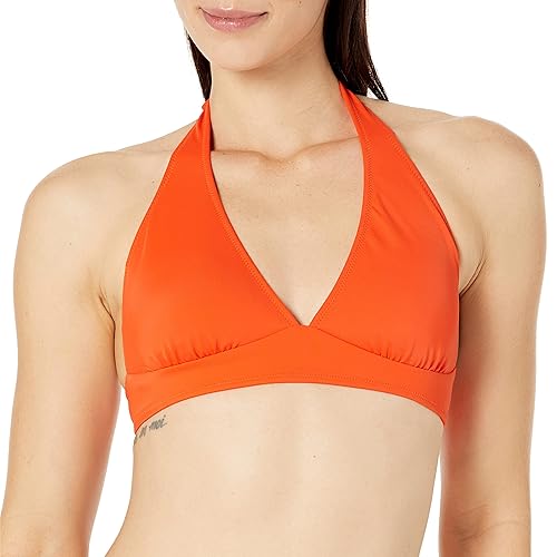 Amazon Essentials Women's Light-Support Tie Halter Bikini Swimsuit Top (Available in Plus Size), Orange, Medium