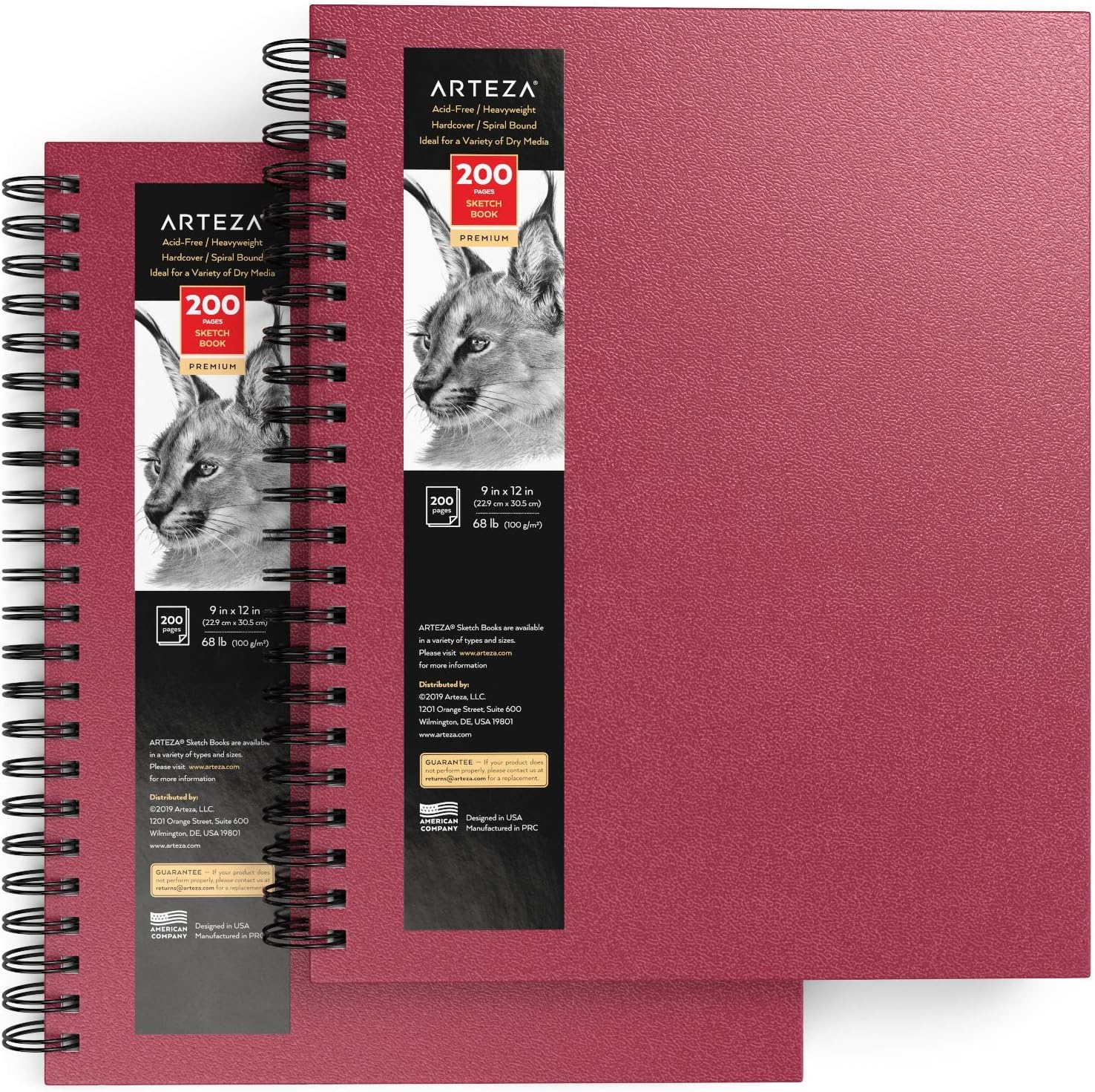 Arteza Sketch Book, 9x12 Inch, 2-Pack, Pink Drawing Pads, 200 Sheets Total, 68lb/100 GSM, Hardcover Sketchbook, Spiral-Bound, Use with Pencils, Charcoal, Pens, Crayons, Art Supplies for Drawing: Home & Kitchen