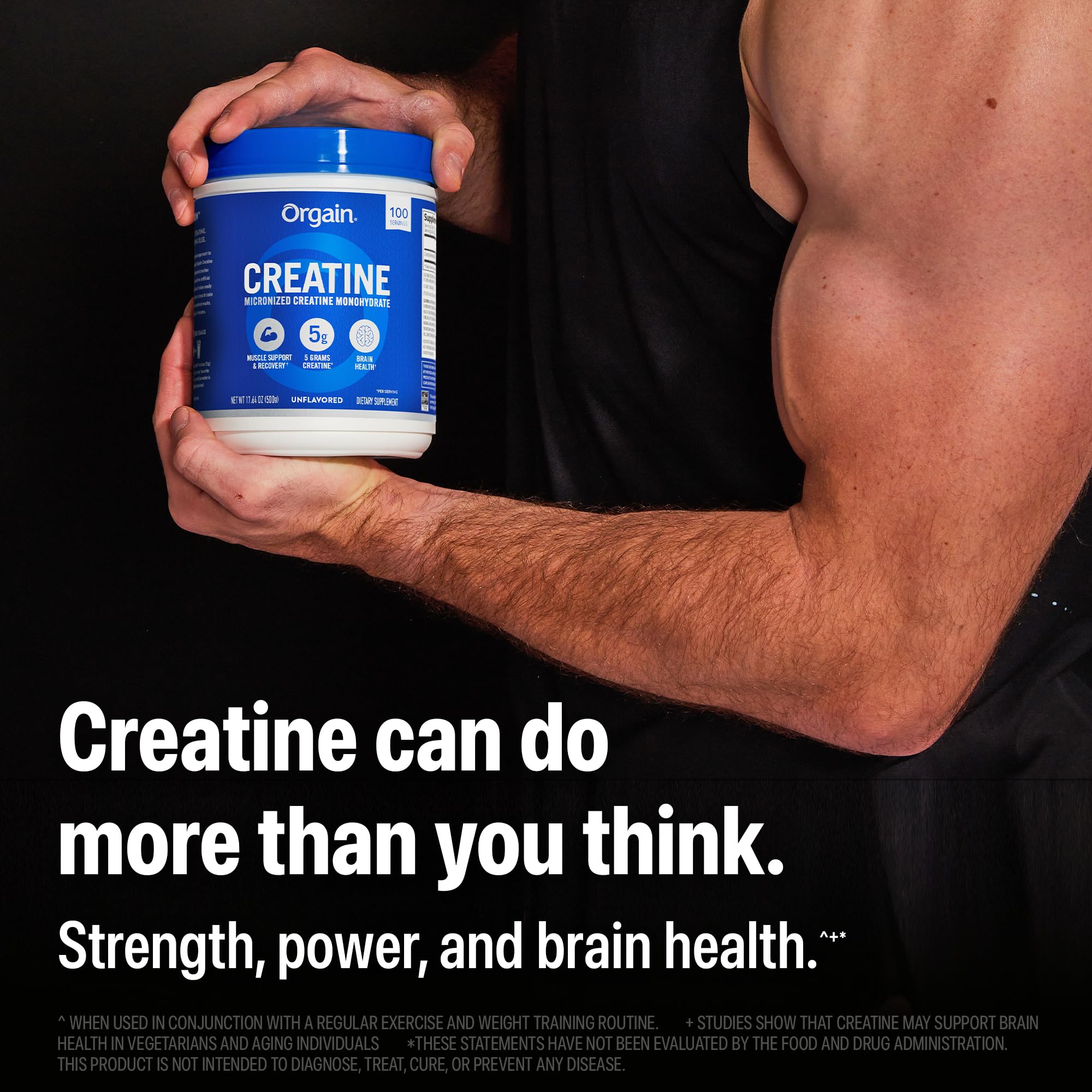 Orgain Creatine Monohydrate Micronized Powder, Unflavored, Supports Muscle Growth, Post Workout Recovery and Brain Health, No Artificial Additives, for Men & Women, Vegan, 100 Servings