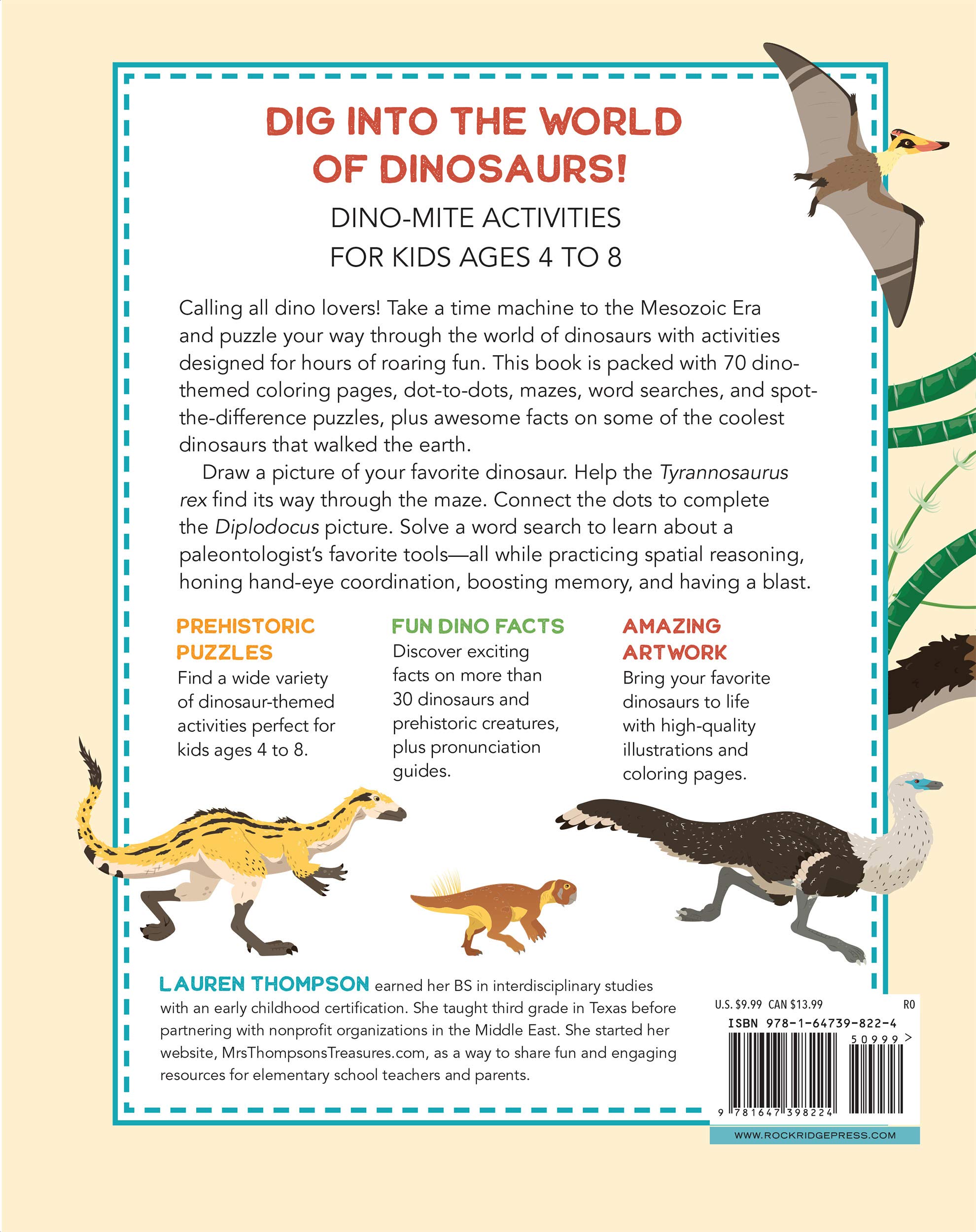 Dinosaur Activity Book For Kids 70 Activities Including Coloring Dot To Dots Spot The Difference Thompson Lauren 9781647398224 Amazon Com Books