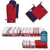 Encasa XO Kitchen and Dish Towels - Oven Mitts - Pot Holder Set of 12 Pc - Pure Cotton - Dishcloths Red Combo
