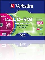 Verbatim 43167 CD-RW 80min 12x Rewriteable Colour Discs 5 Pack Slim Case view 3