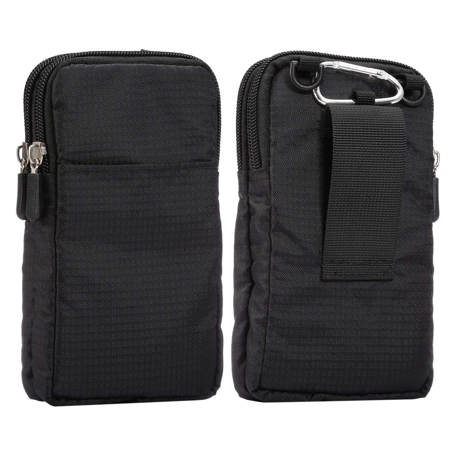 Nylon Crossbody Cell Phone Purse, Cellphone Belt Clip Holster Men, 6.9" Cellphone Belt Case Holder Mens Smartphone Belt Loop Pouch Zipper Pockets Compatible with iPhone 12 Pro Max Case 7 8 Plus, Black