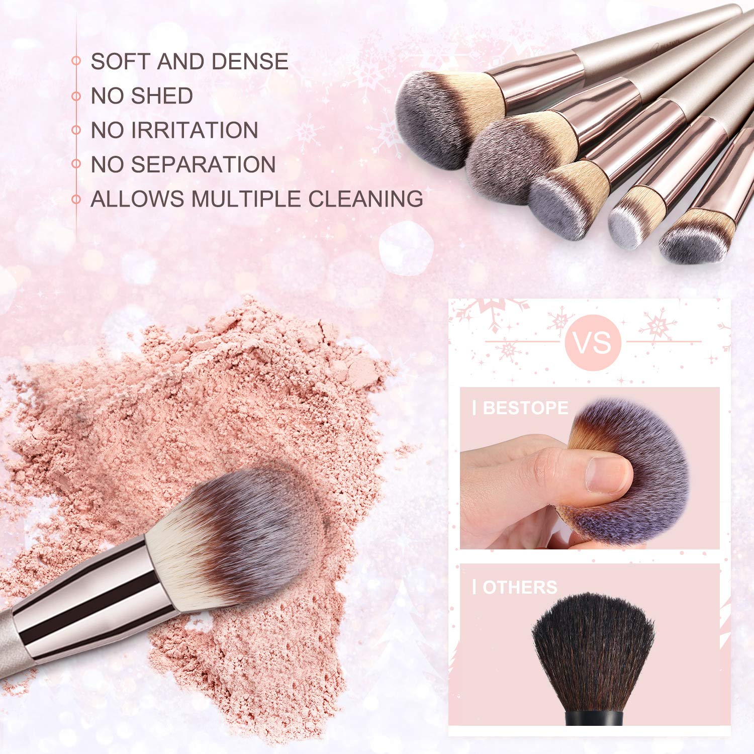 BESTOPE 18Pcs Makeup Brushes Set, 4Pcs Beauty Blender Sponge Set and 1 Brush Cleaner, Premium Synthetic Foundation Make Up Brushes Kit Champagne Gold Conical Handle: Beauty
