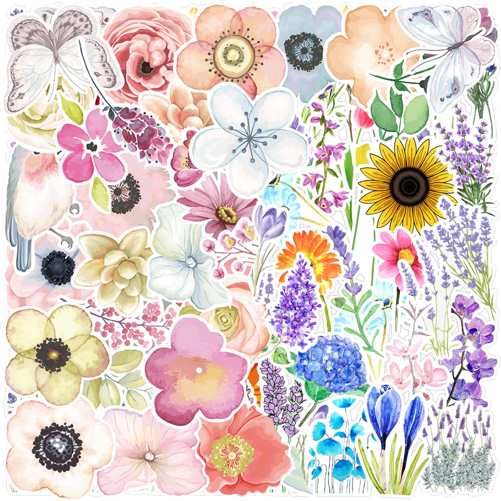 DKDDSSS 100PCS Flower Stickers - Waterproof, Cute, for Laptop, Skateboard, Water Bottles, Computer, Phone, Guitar
