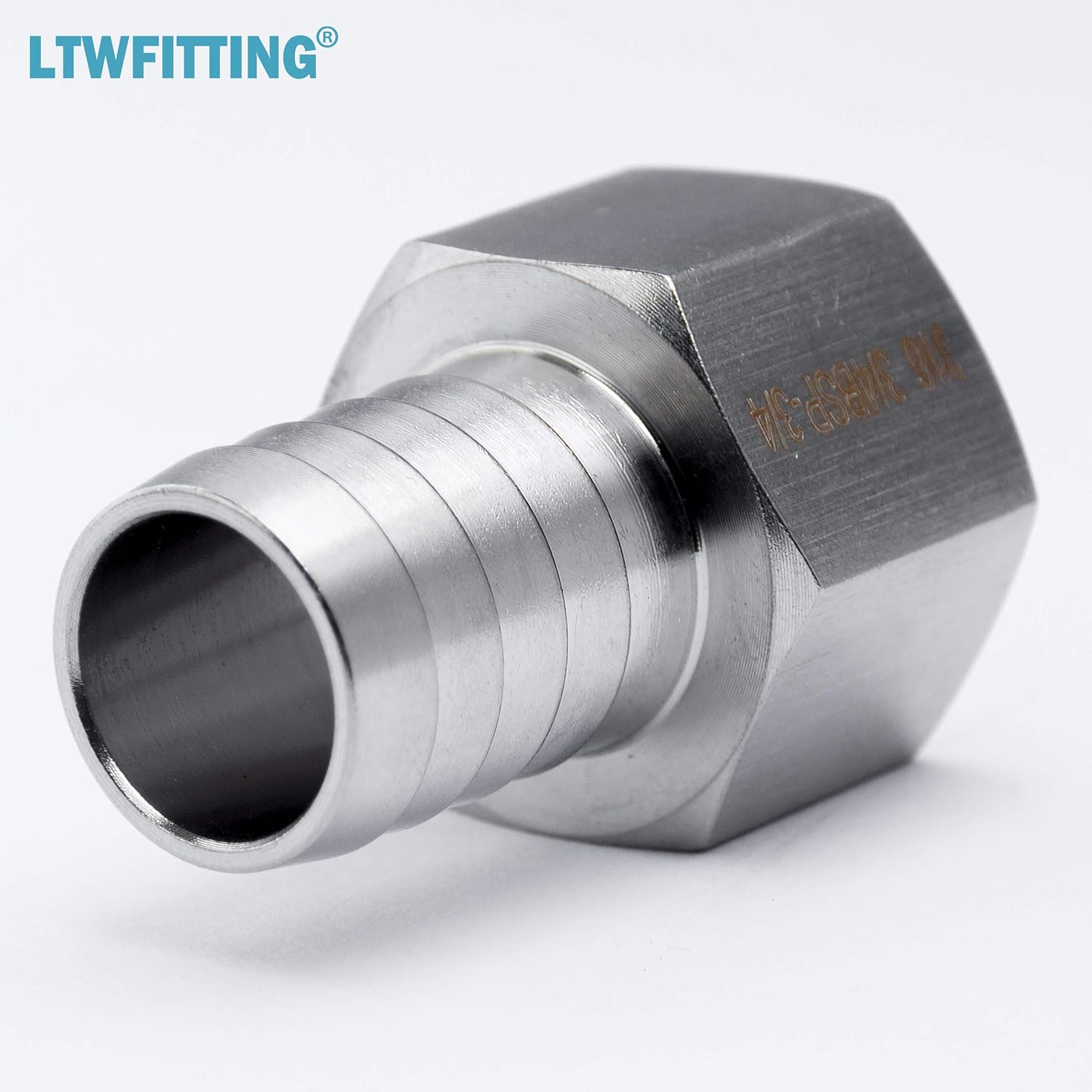 LTWFITTING Stainless Steel 316 BSP Fitting Coupler/Adapter 3/4-Inch Female BSPP x 3/4-Inch(19mm) Hose Barb Fuel Gas (Pack of 5) - Image 4