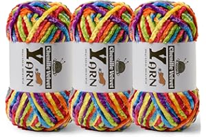 SEKAFRIS 3 Pack Plush Chenille Chunky Yarn - Fluffy Velvet Yarn Crochet for Blanket Knitting and Crocheting - Soft Baby Yarns for Crocheting - Amigurumi Crochet Yarns 100g (87yds) (3 Rainbow)